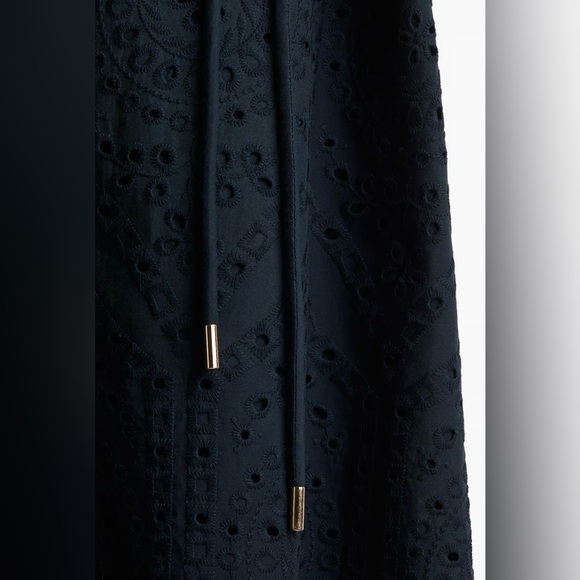 NWT Cotton Navy Blue Eyelet Lace Shortsleeve Button Down Midi Modest Dress Sz M - Picture 5 of 16